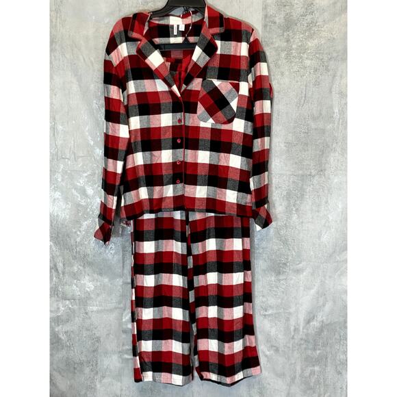 NORDSTROM Women's Red Chili August Check 2-Piece Button-Front Pull-on Pajama Set - Picture 1 of 14